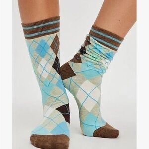 8038. Free People Blue Argyle Socks